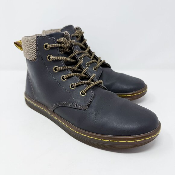 Dr. Martens Brown Leather Maelly Combat Boots Size 8 Lace Up Herringbone Accent - Picture 1 of 9